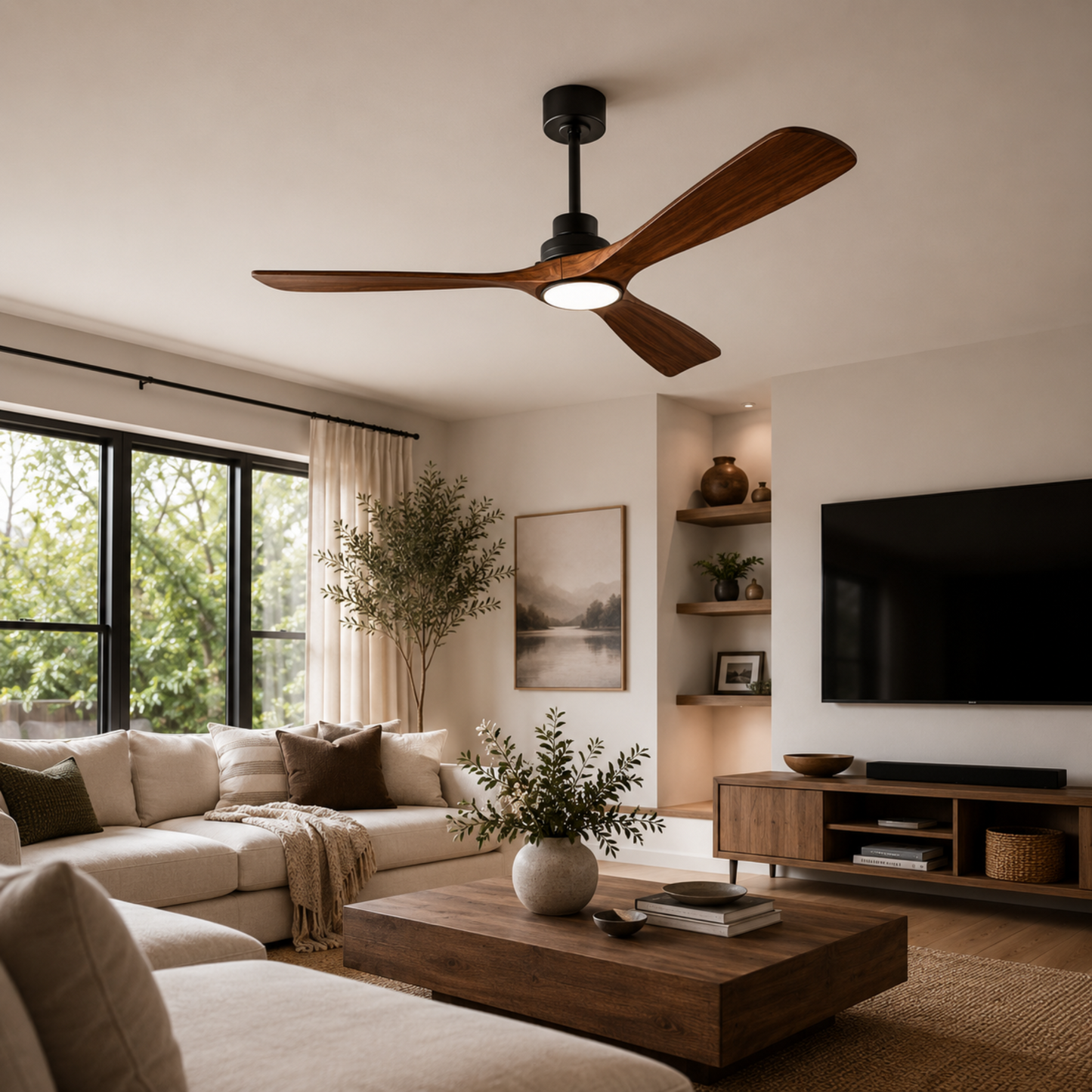 Luz de ventilador de techo con aspas de madera modernas