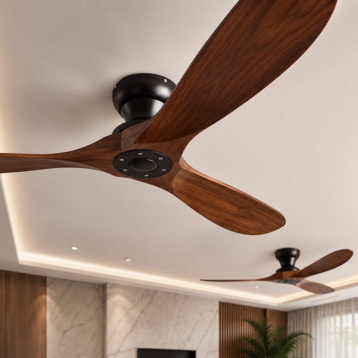 Ventilador de techo de madera de tres aspas