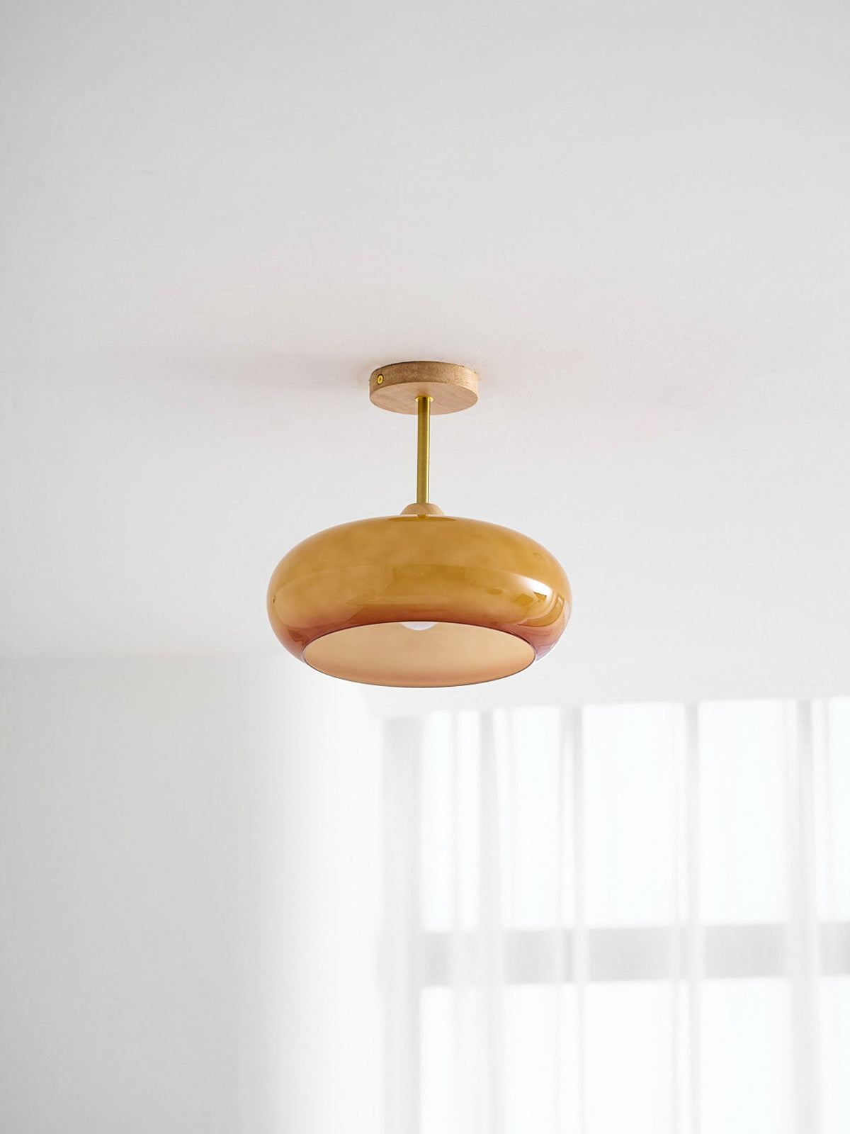 Lámpara de techo ovalada de vidrio y madera