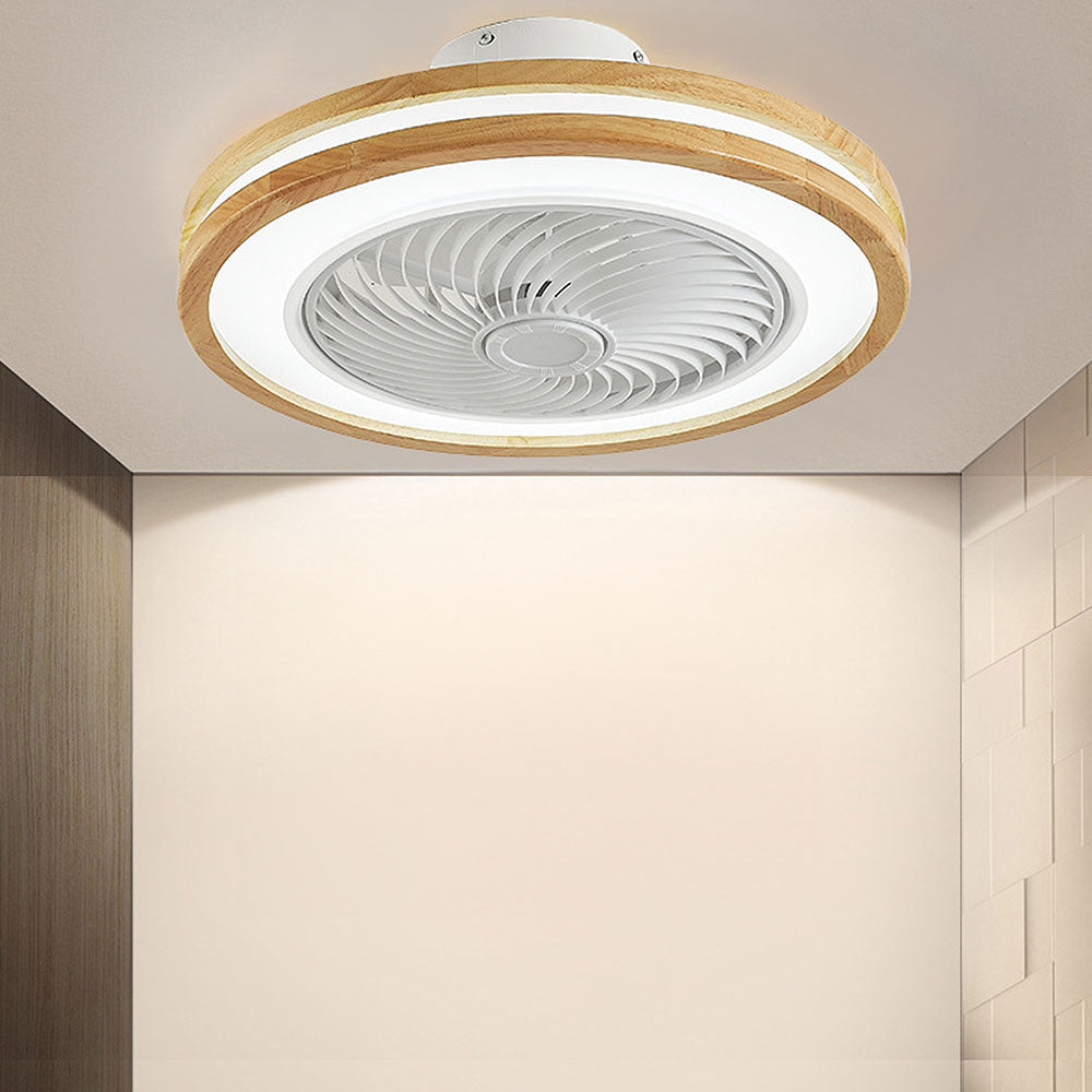 Ventilador de techo moderno redondo de madera con luz LED