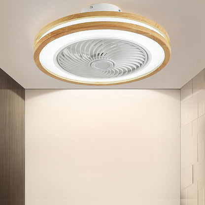 Ventilador de techo moderno redondo de madera con luz LED