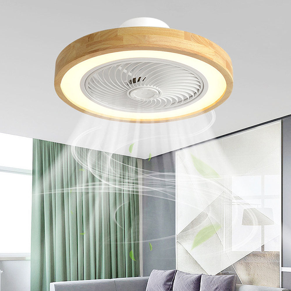 Ventilador de techo moderno redondo de madera con luz LED