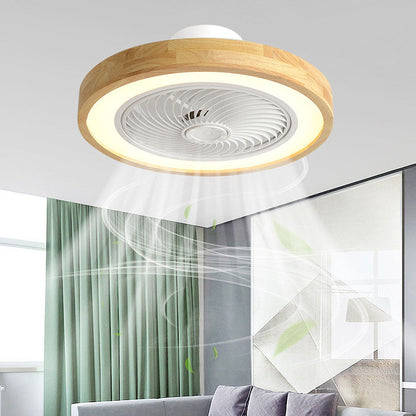 Ventilador de techo moderno redondo de madera con luz LED