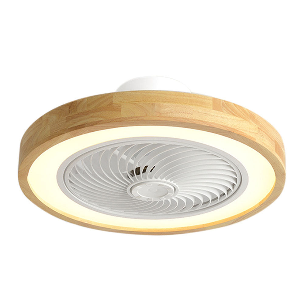 Ventilador de techo moderno redondo de madera con luz LED
