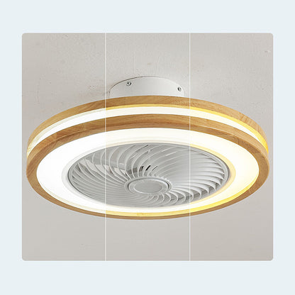 Ventilador de techo moderno redondo de madera con luz LED