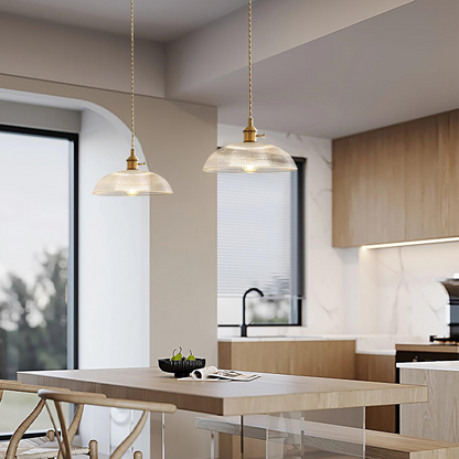 Lámpara colgante retro de vidrio acanalado