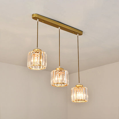 Lámpara colgante de isla con múltiples luces y cristales