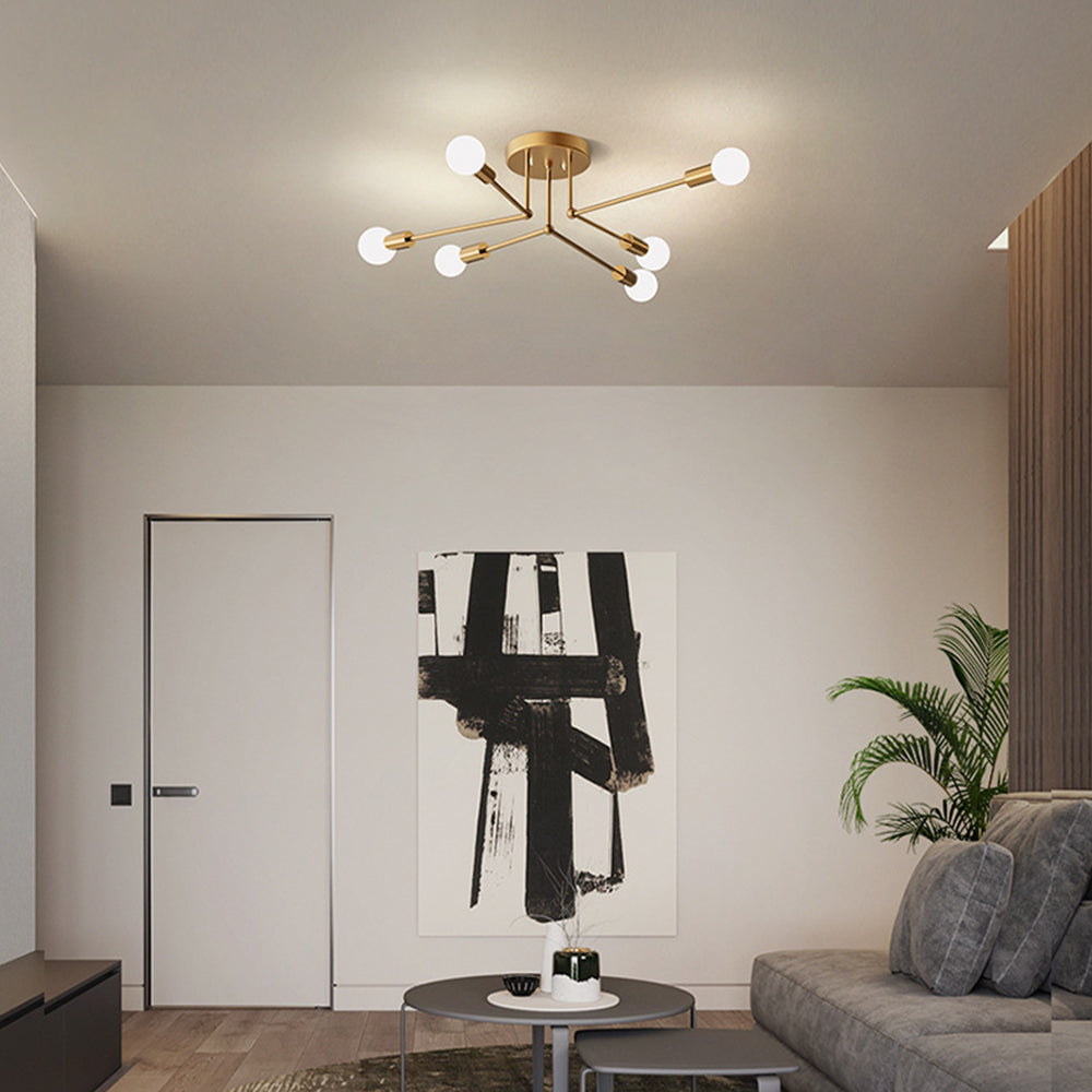 Lámpara de techo de hierro con racimo dorado