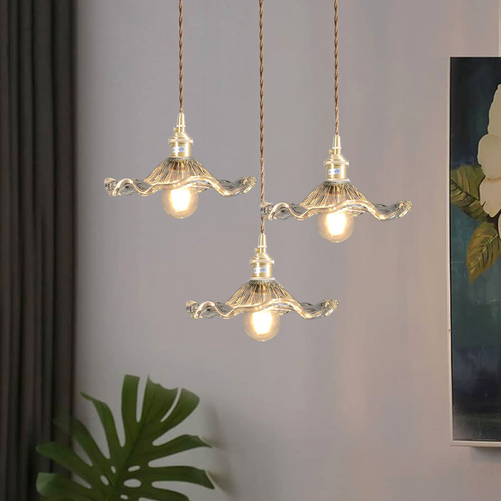 Lámpara colgante de vidrio con diseño floral