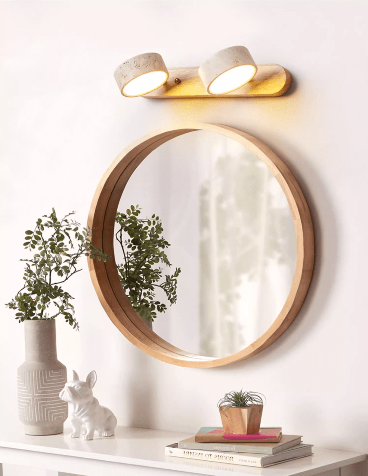 Lámpara de pared de madera y travertino