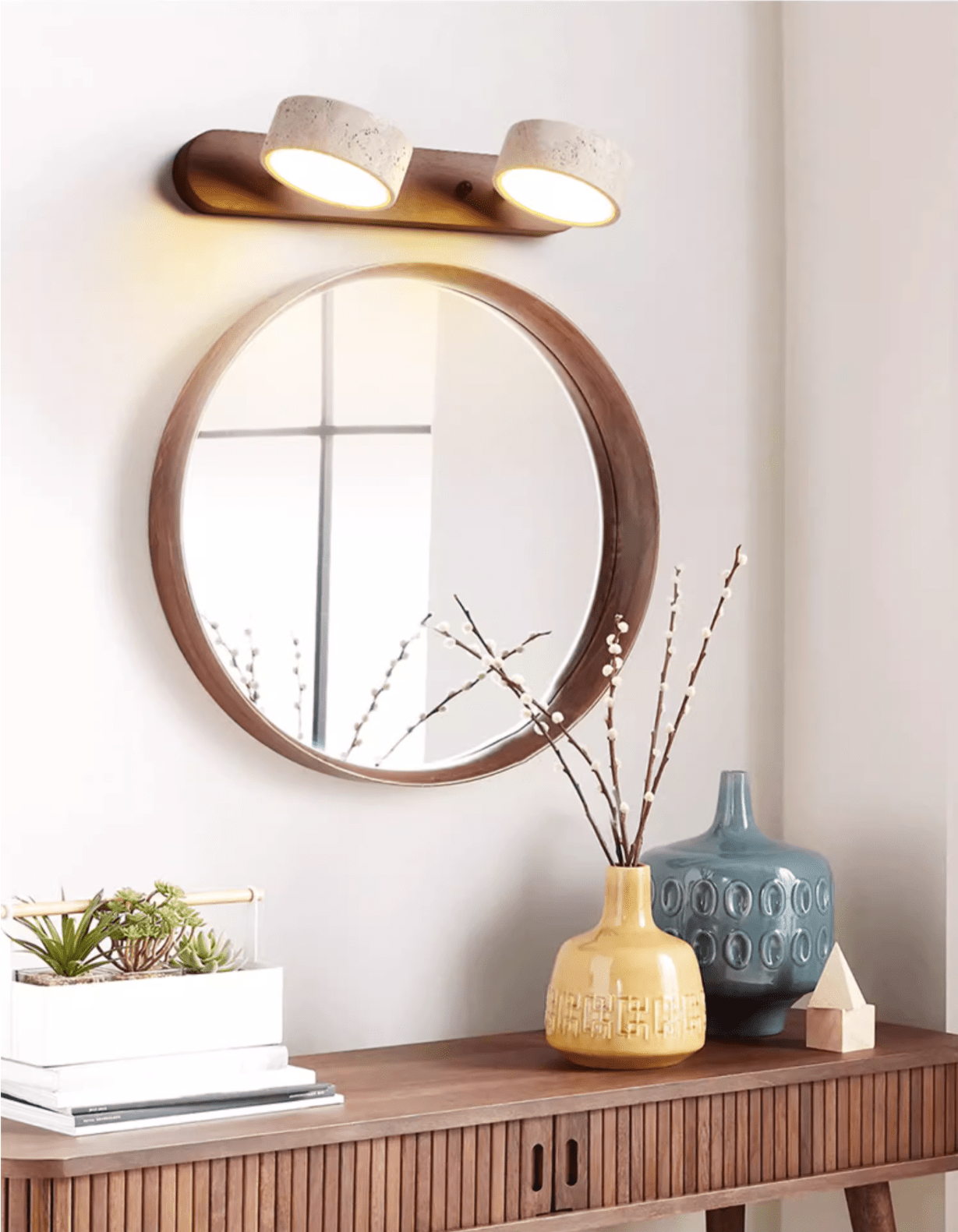 Lámpara de pared de madera y travertino