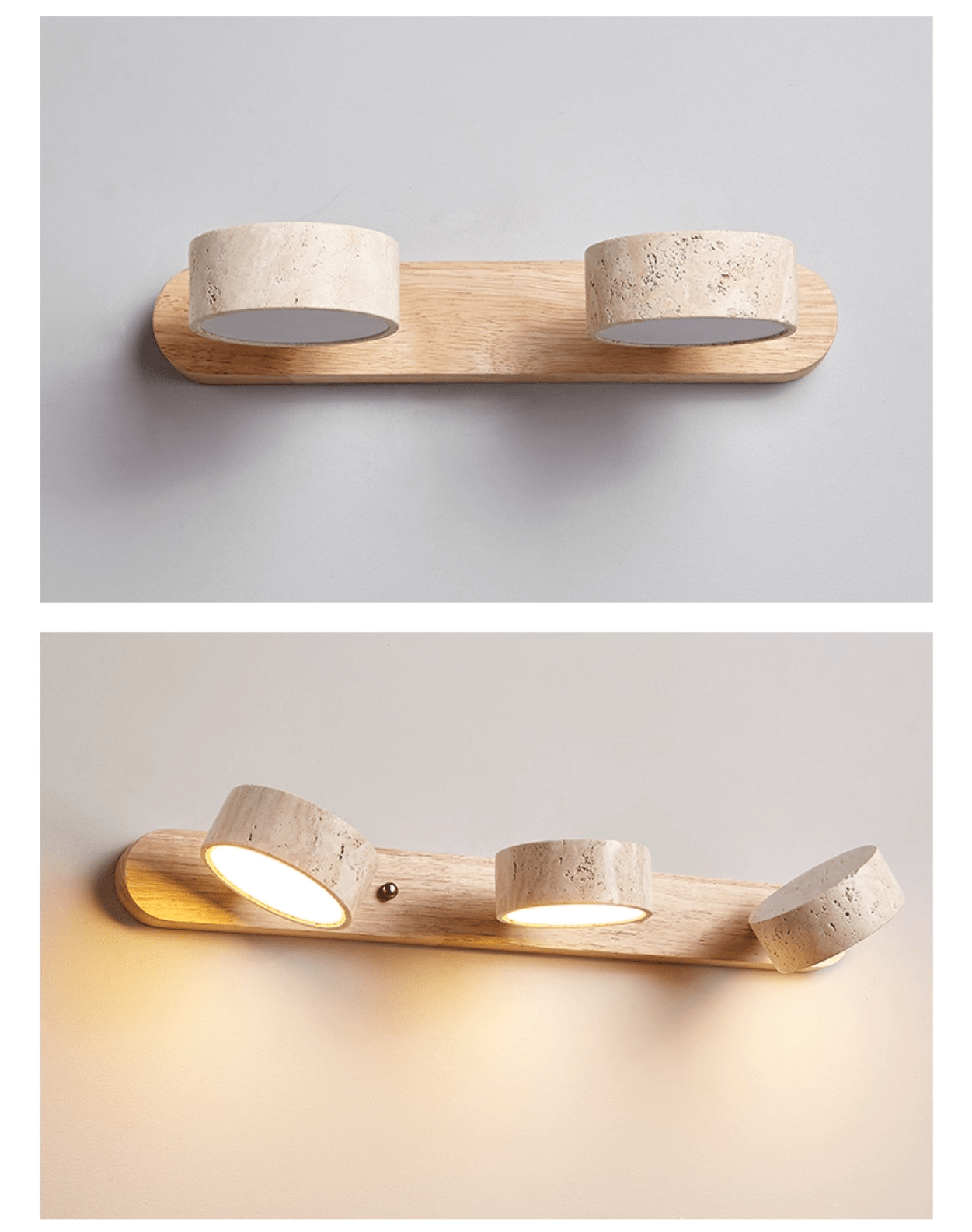 Lámpara de pared de madera y travertino