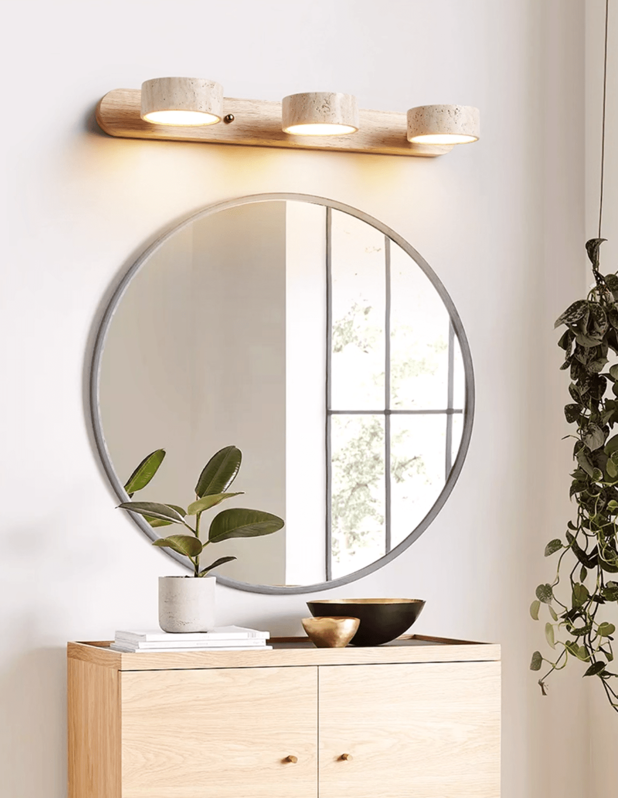 Lámpara de pared de madera y travertino