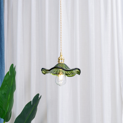 Lámpara colgante de vidrio con diseño floral