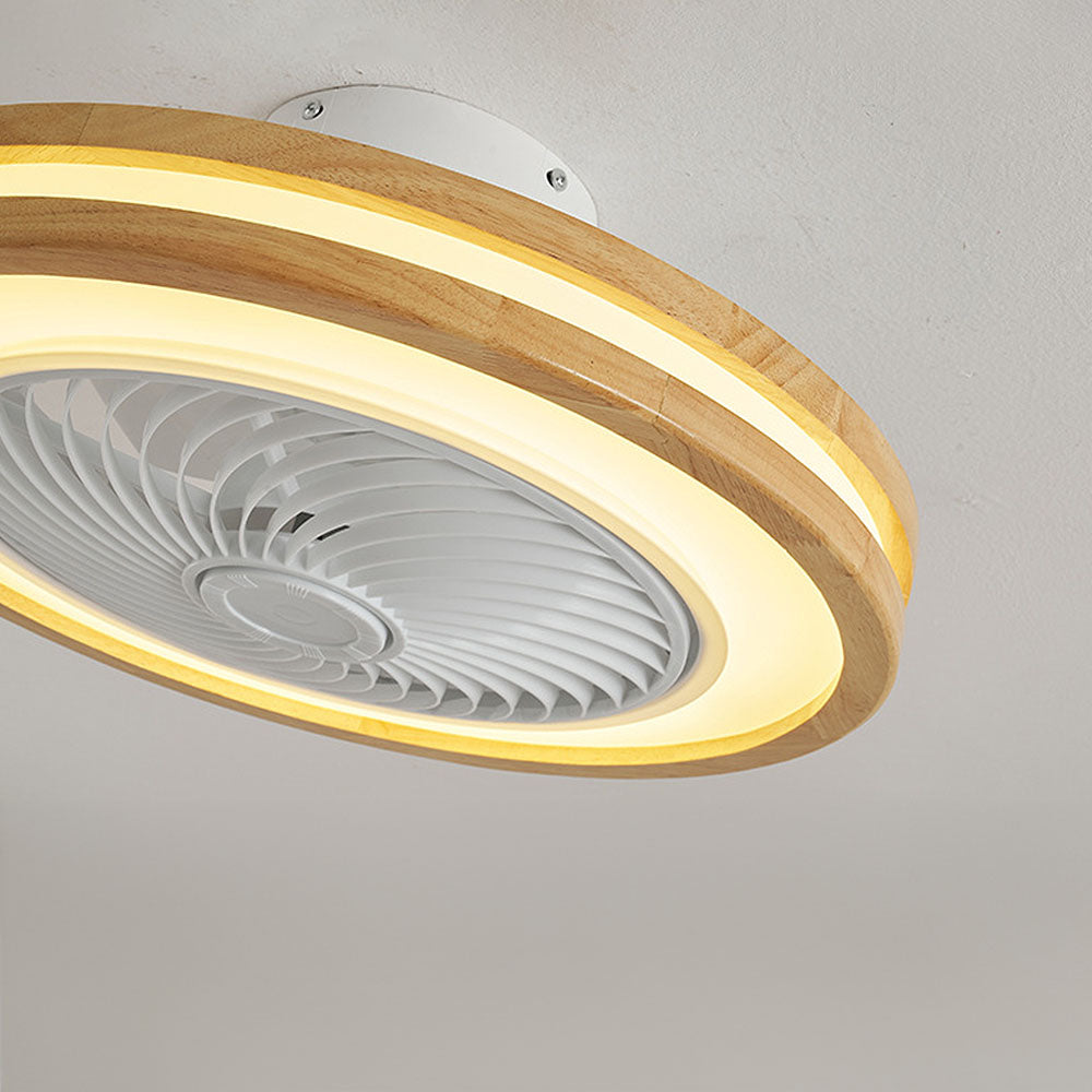 Ventilador de techo moderno redondo de madera con luz LED