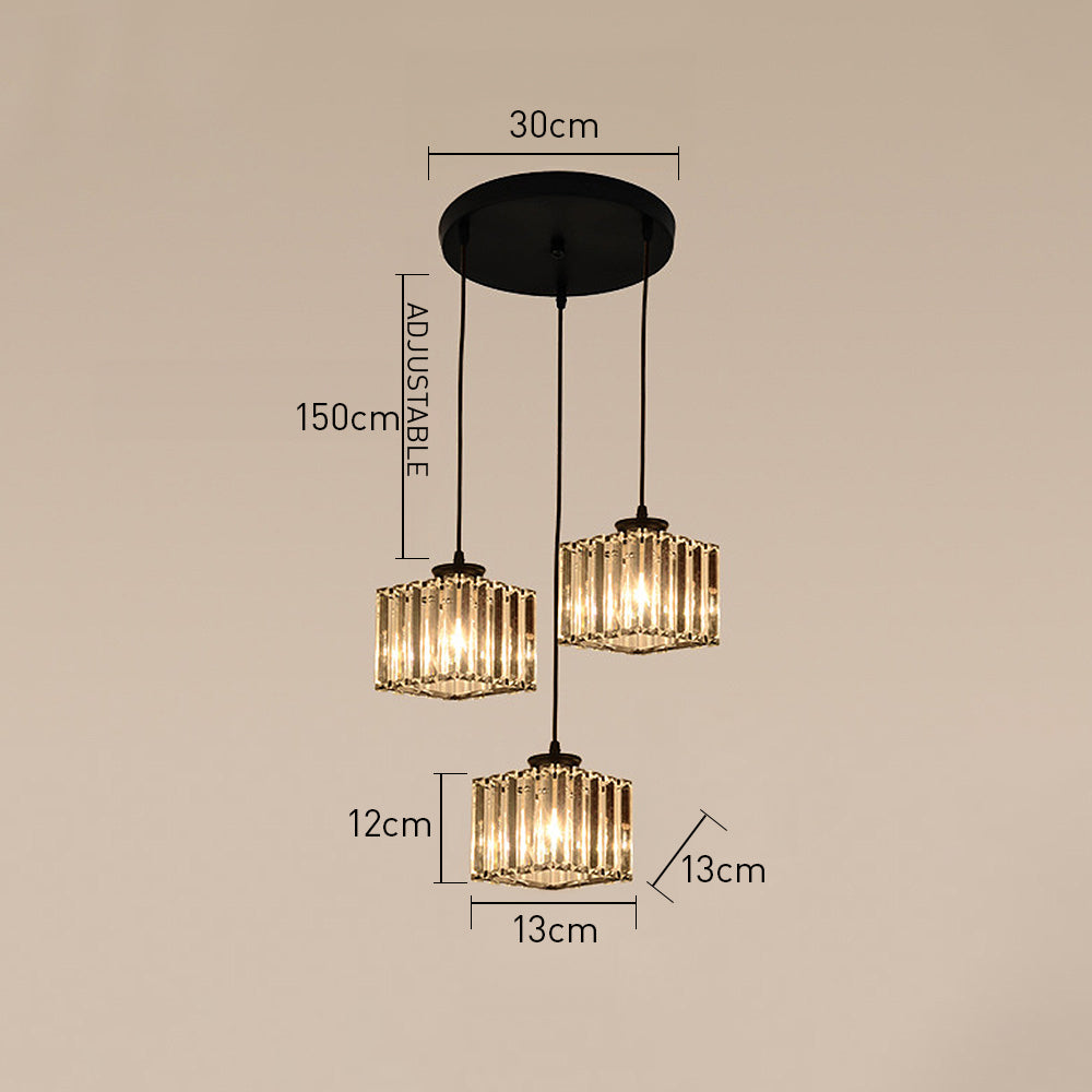 Lámpara colgante de isla con múltiples luces y cristales