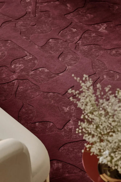 Alfombra de lana Burdeos elegante para sala de estar