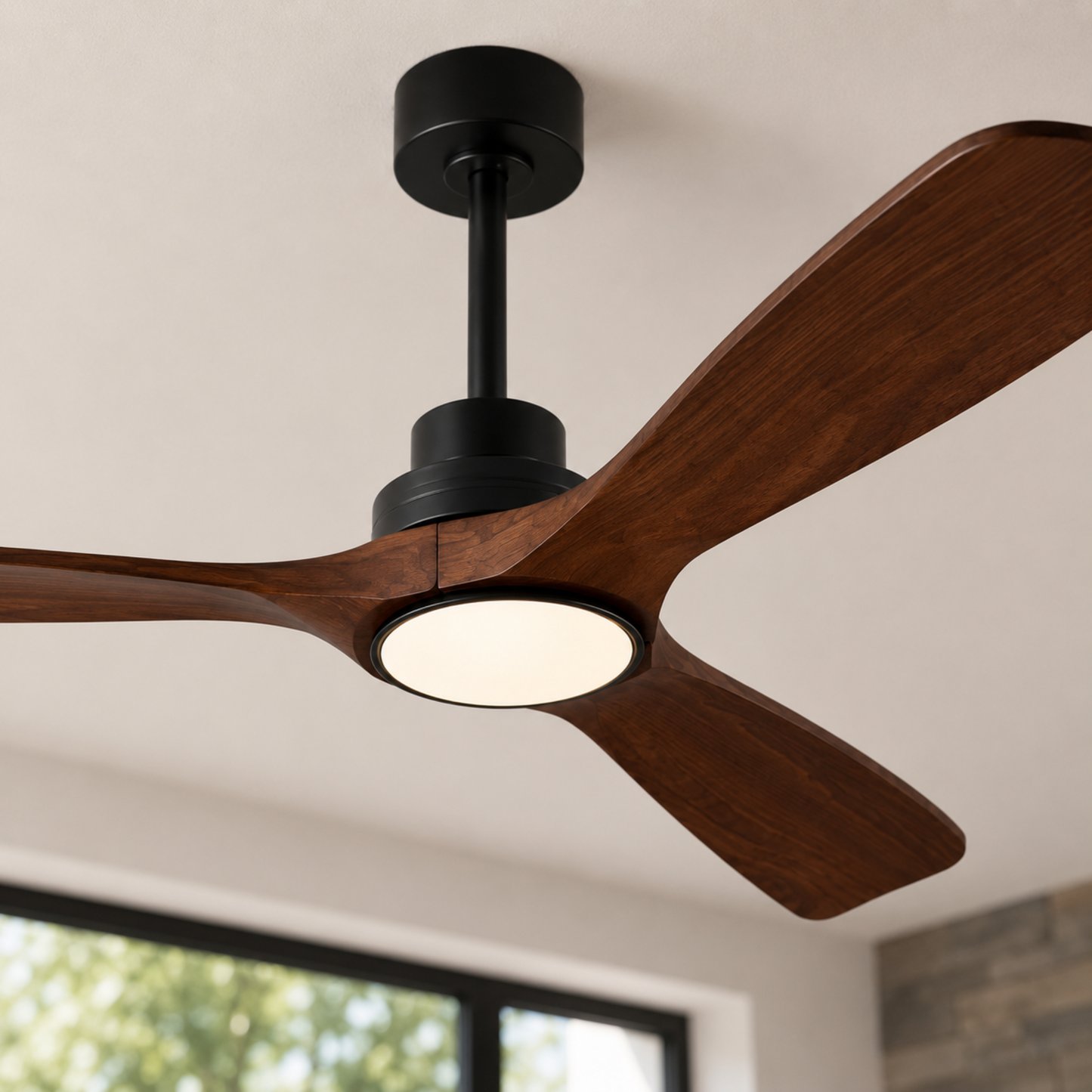 Luz de ventilador de techo con aspas de madera modernas
