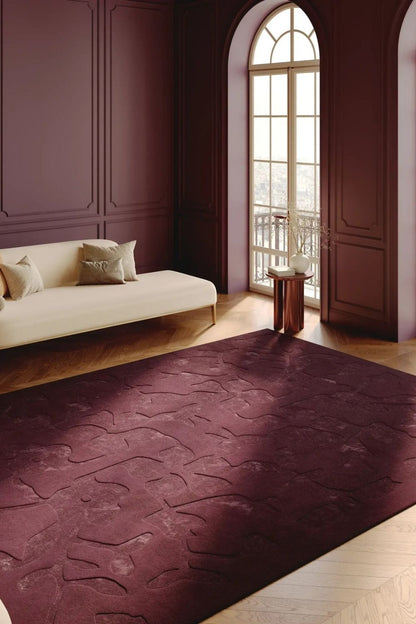Alfombra de lana Burdeos elegante para sala de estar