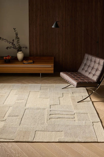 Alfombra beige de lana anudada a mano