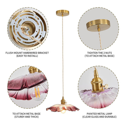 Lámpara colgante de vidrio con flores retro