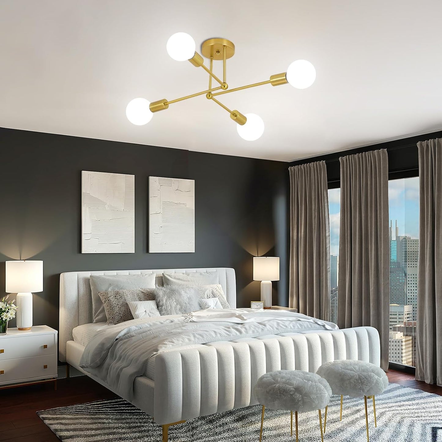 Lámpara de techo de hierro con racimo dorado