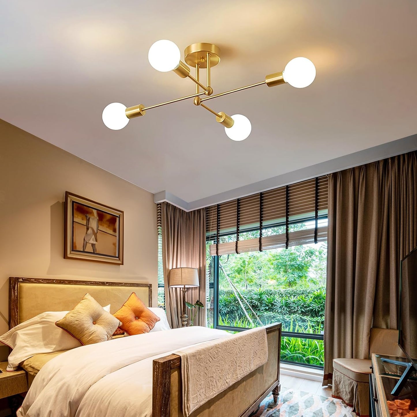 Lámpara de techo de hierro con racimo dorado