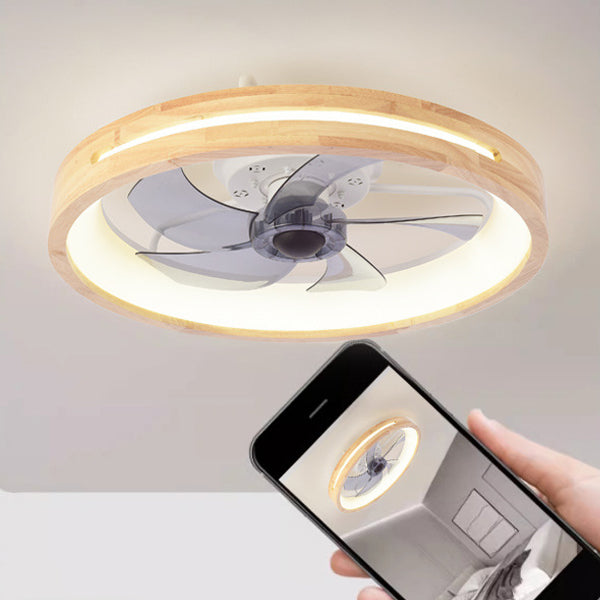 Ventilador de techo empotrado de madera japonesa con luz