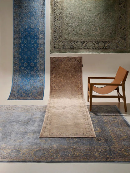 Alfombra vintage azul para sala de estar
