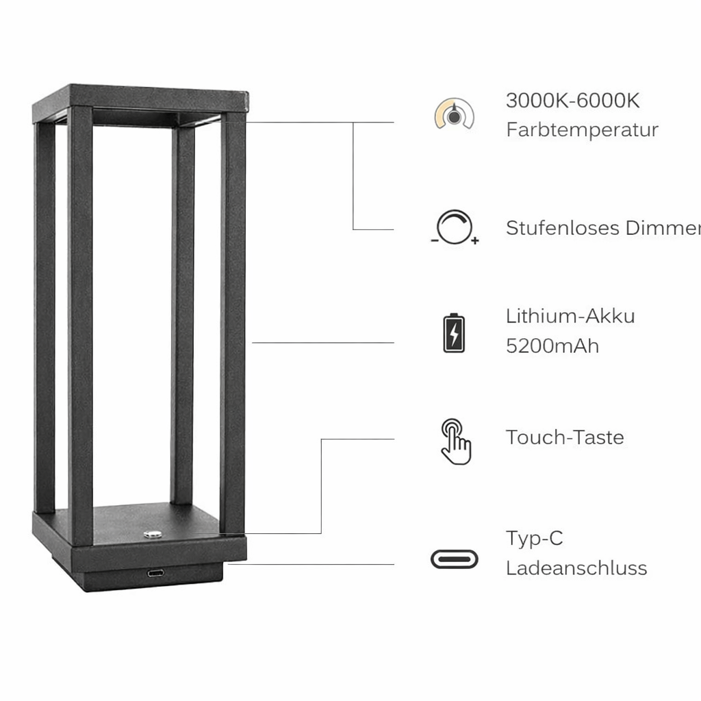 Lámpara de mesa LED inalámbrica con control táctil