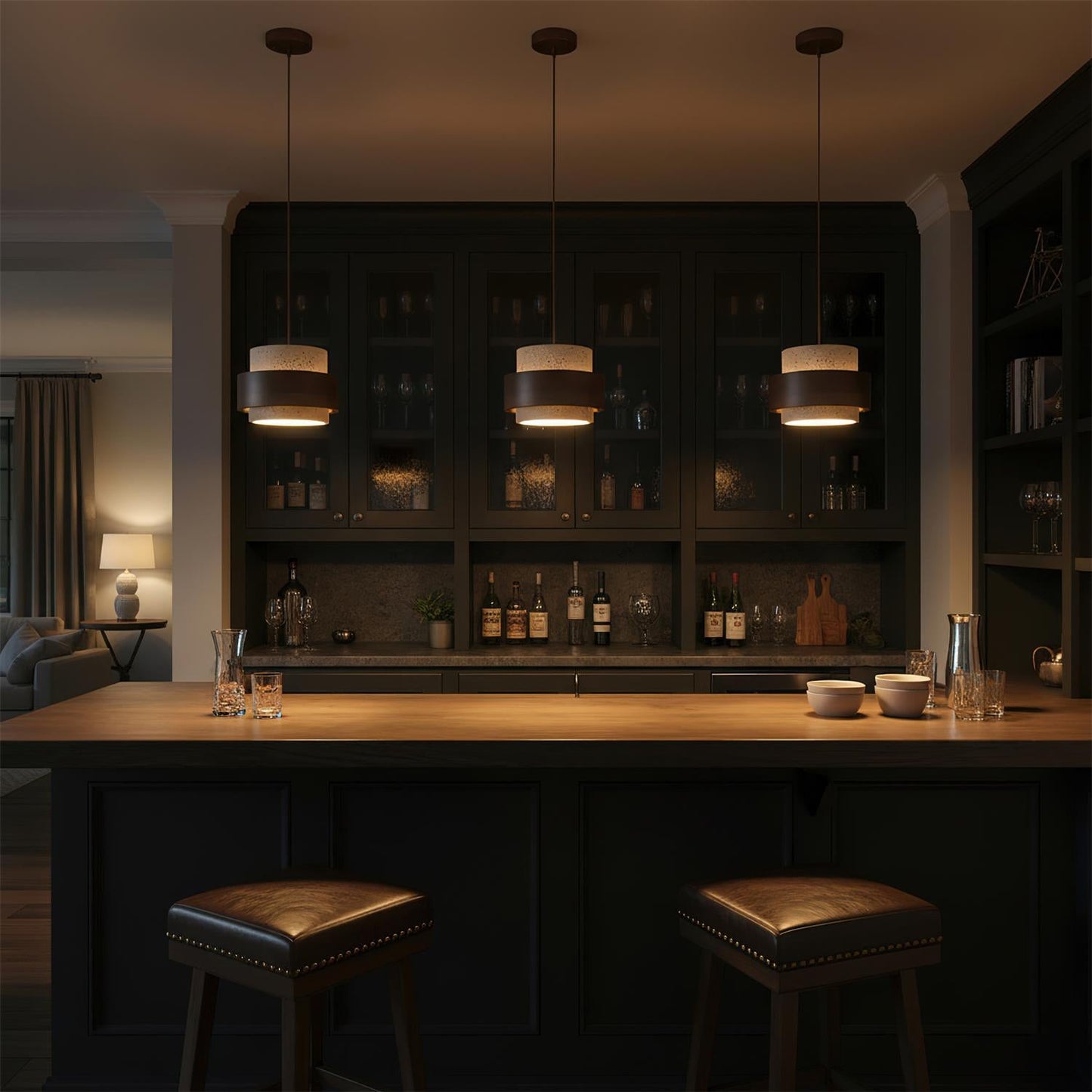 Lámpara colgante rústica de piedra