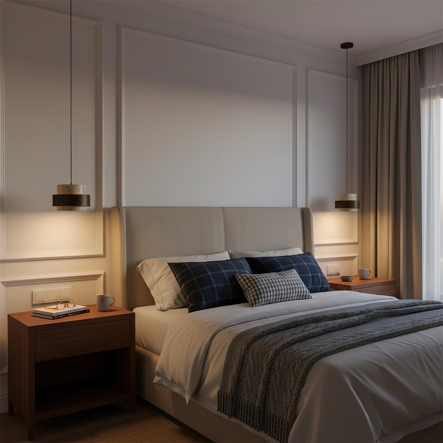 Lámpara colgante rústica de piedra