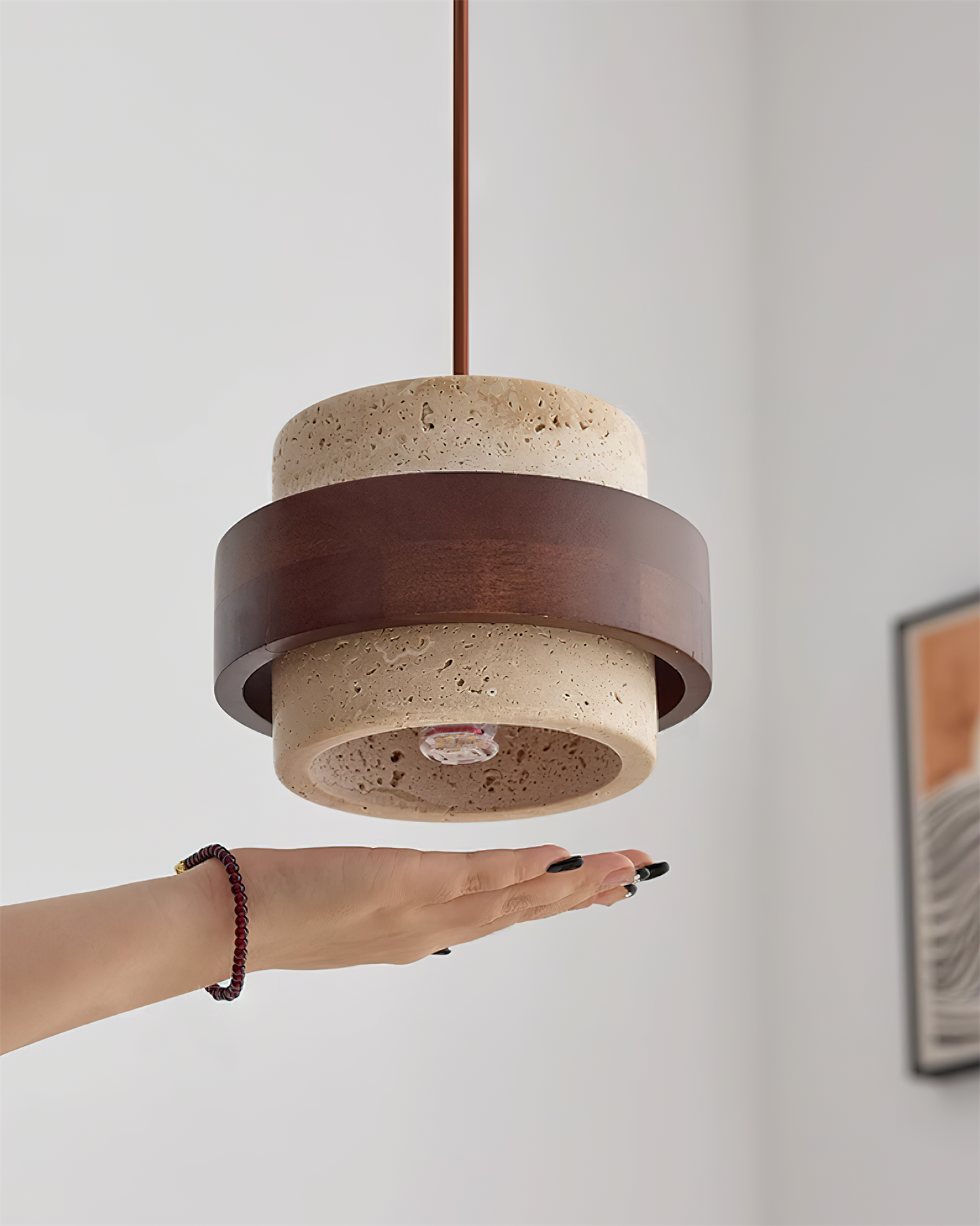 Lámpara colgante rústica de piedra