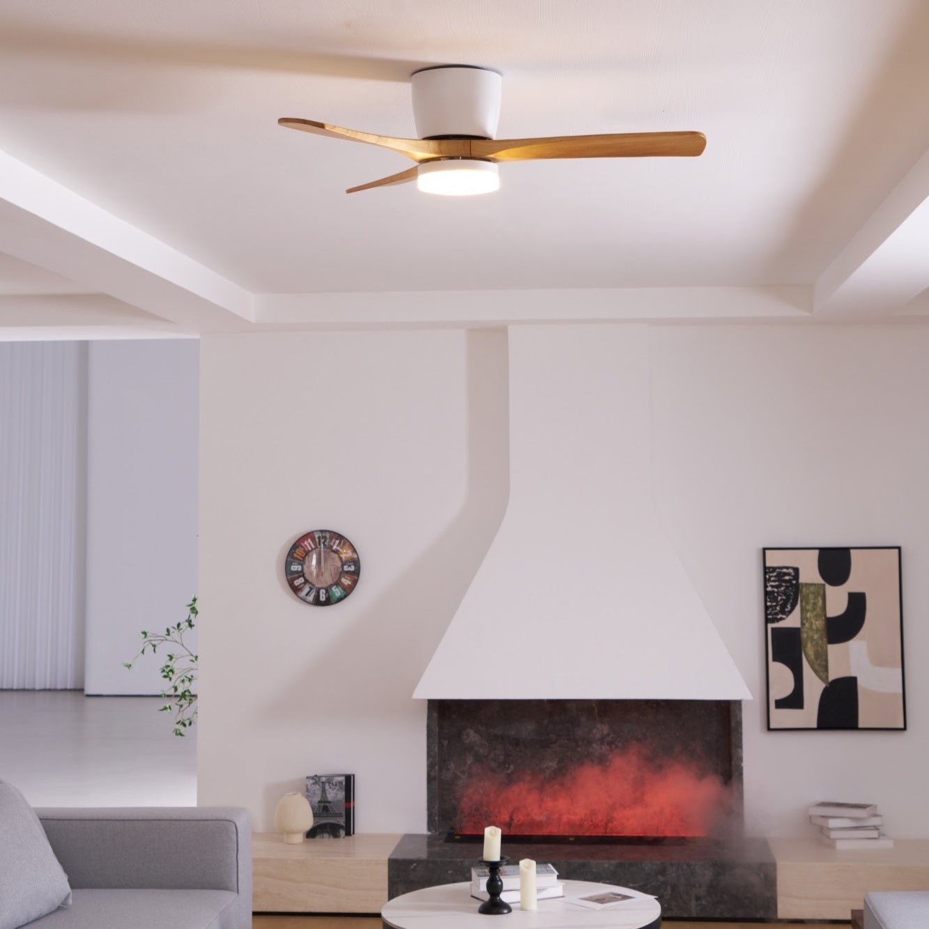 Ventilador de techo moderno de madera con luz LED
