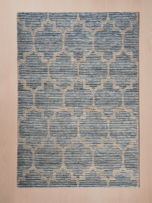 Handwoven wool-jute rug, blue