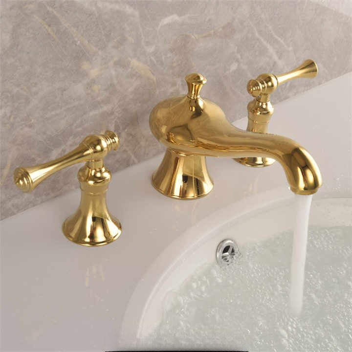 Grifo mezclador de lavabo extendido Golveran Art Déco en oro pulido