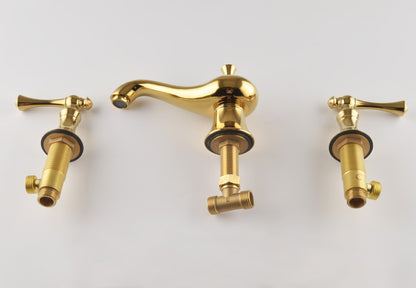 Grifo mezclador de lavabo extendido Golveran Art Déco en oro pulido