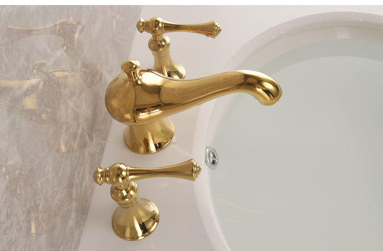 Grifo mezclador de lavabo extendido Golveran Art Déco en oro pulido