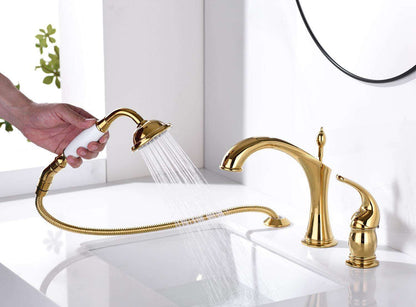 Set de grifo mezclador de lavabo y ducha de mano 2 en 1 Marvistelle Art Déco en oro pulido