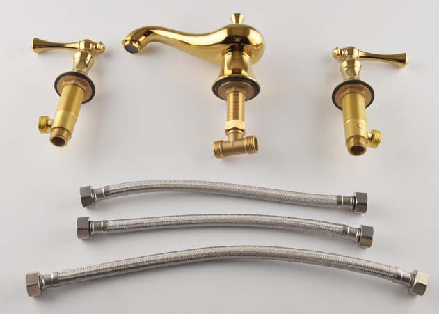 Grifo mezclador de lavabo extendido Golveran Art Déco en oro pulido