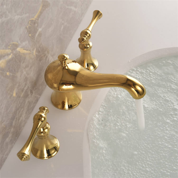 Grifo mezclador de lavabo extendido Golveran Art Déco en oro pulido
