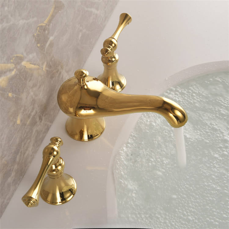 Grifo mezclador de lavabo extendido Golveran Art Déco en oro pulido