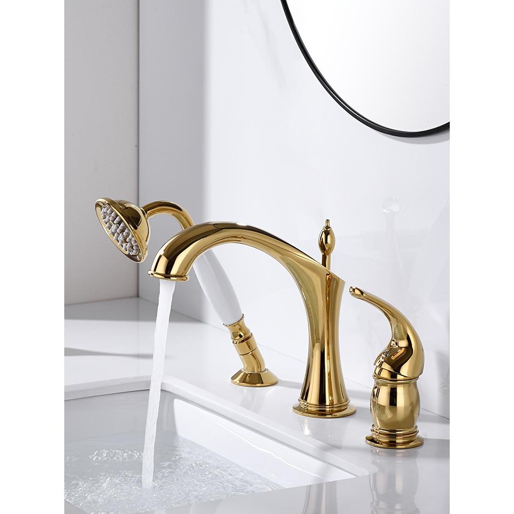 Set de grifo mezclador de lavabo y ducha de mano 2 en 1 Marvistelle Art Déco en oro pulido