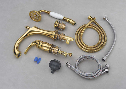 Set de grifo mezclador de lavabo y ducha de mano 2 en 1 Marvistelle Art Déco en oro pulido