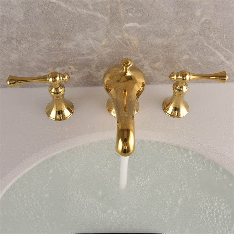Grifo mezclador de lavabo extendido Golveran Art Déco en oro pulido