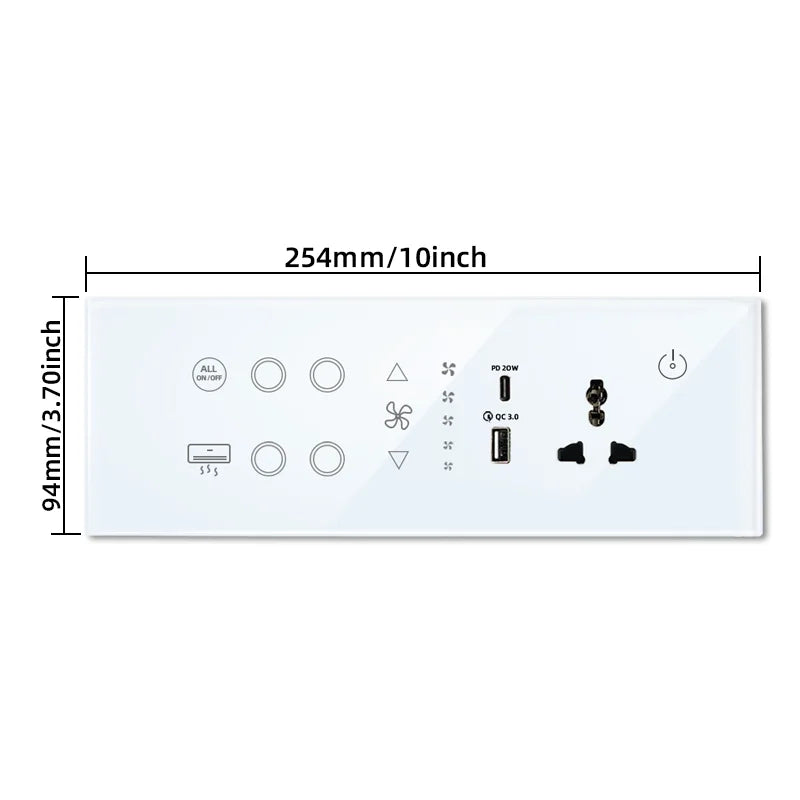 Enchufe con interruptor inteligente de vidrio y ABS minimalista Nexora