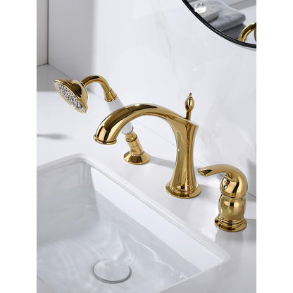 Set de grifo mezclador de lavabo y ducha de mano 2 en 1 Marvistelle Art Déco en oro pulido
