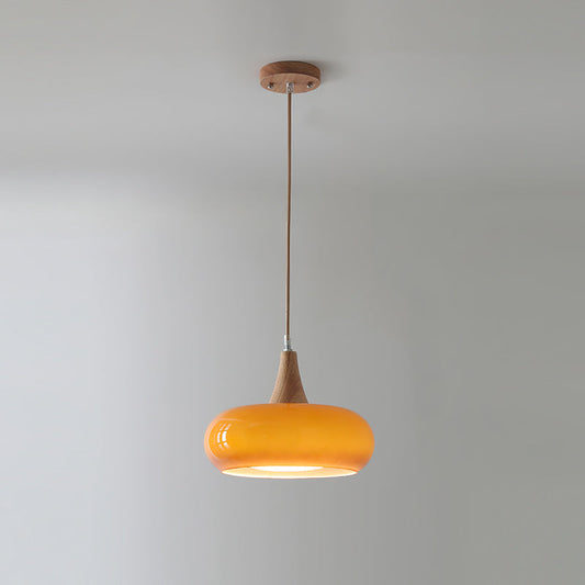 Lámpara colgante moderna de vidrio y madera