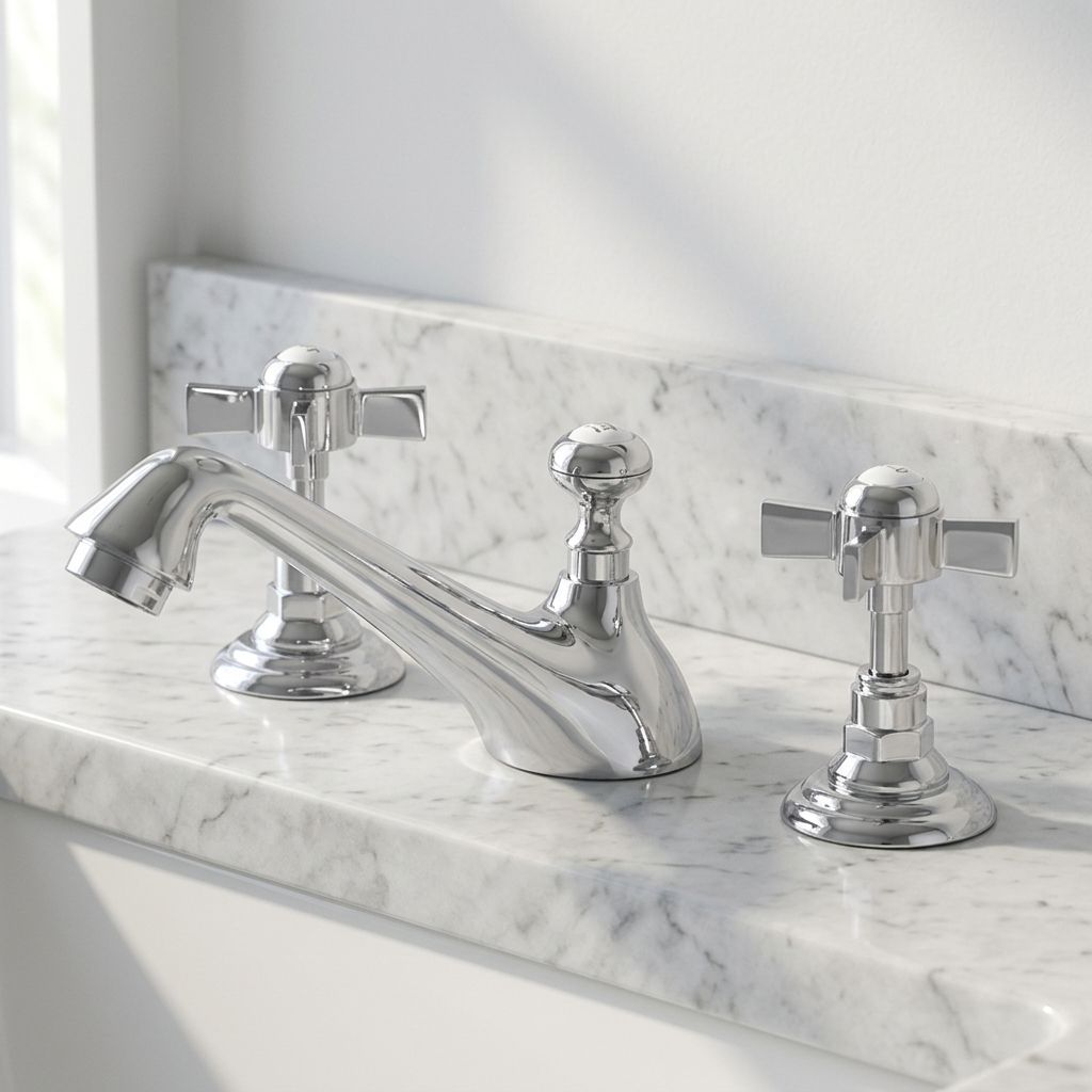 Grifo mezclador de lavabo extendido Wrenholt vintage en cromo pulido