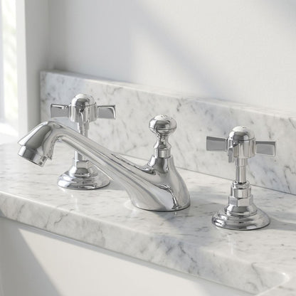 Grifo mezclador de lavabo extendido Wrenholt vintage en cromo pulido
